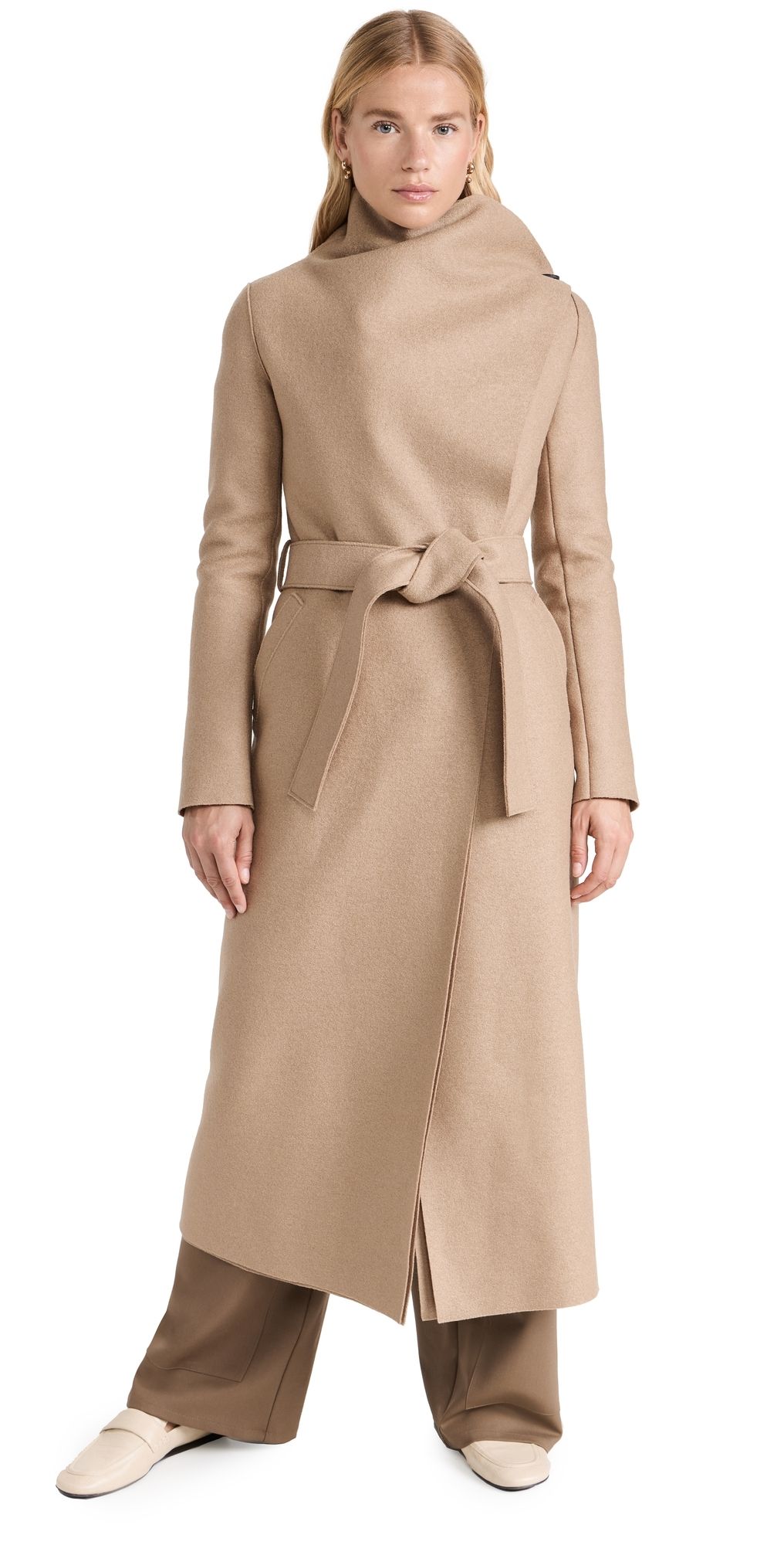 Harris Wharf London Long Volcano Coat Pressed Wool Tan 40