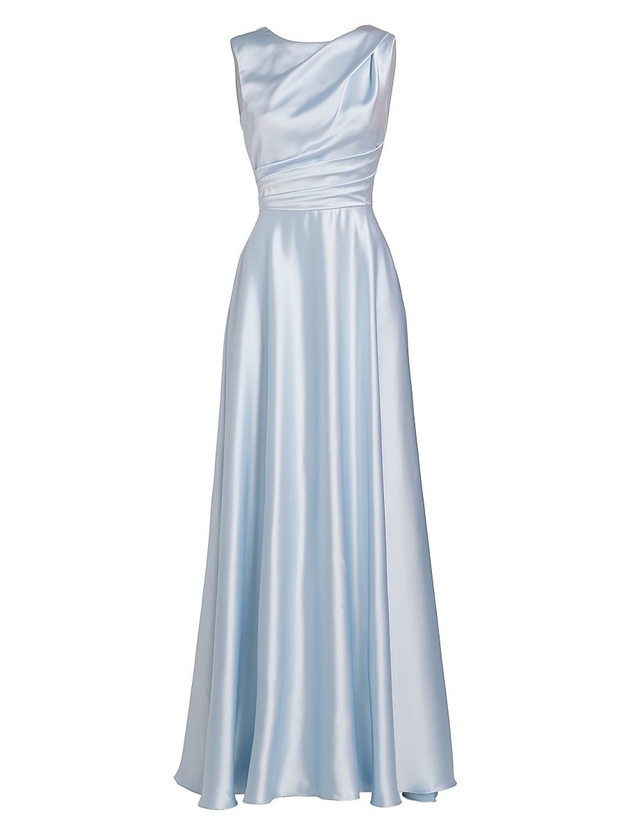 Women's Draped Boatneck Satin Gown - Ice - Size 16