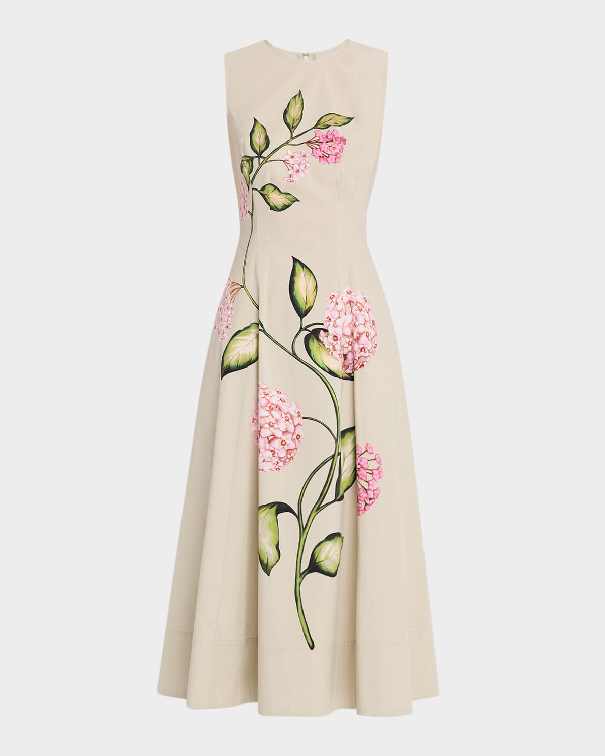 Sleeveless Porcelain Flowers-Print Midi Day Dress