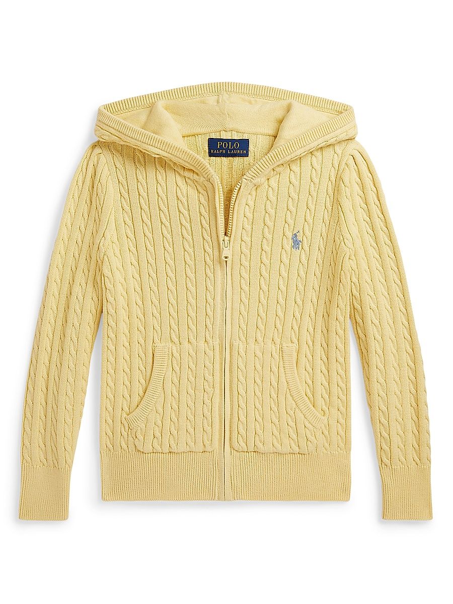 Little Girl's & Girl's Cotton Cable-Knit Full-Zip Sweater - Yellow - Size 16