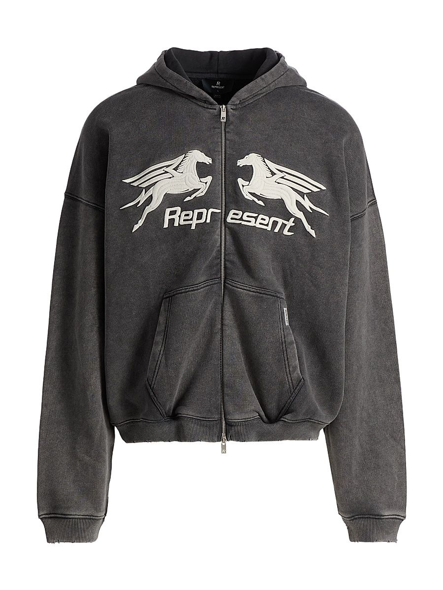 Men's Pegasus Cotton Zip-Front Hoodie - Vintage Grey - Size XXL