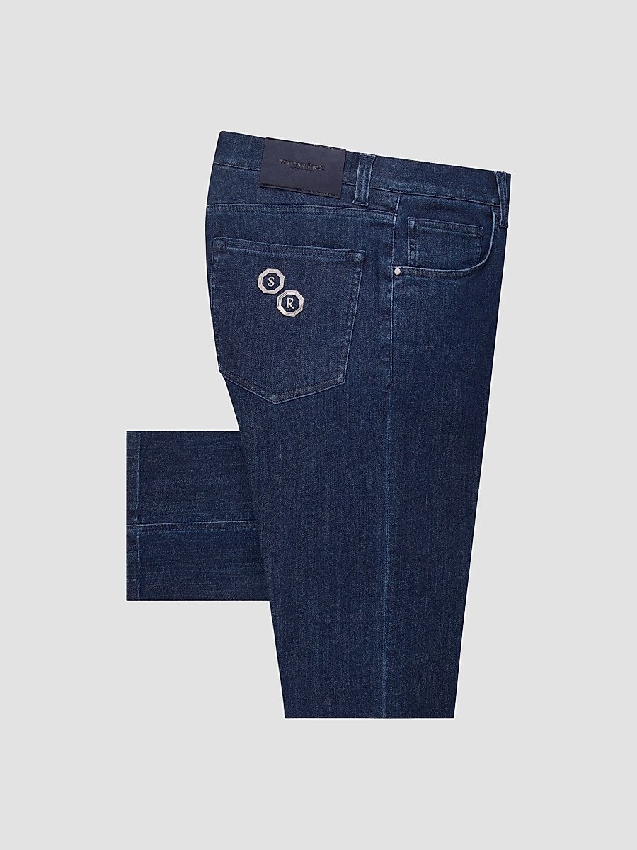 Stefano Ricci Men's Cotton Blend Tapered Jeans - Dark Blue - Size 40