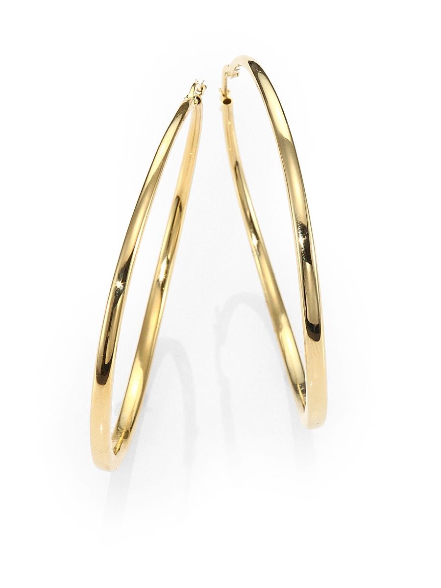 Women's 18K Yellow Gold Hoop Earrings/2.25" - Gold