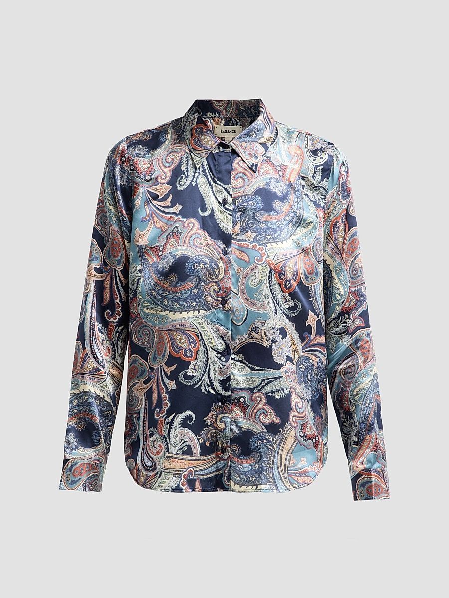 Women's Tyler Paisley Silk Blouse - Midnight Besarabian Paisley - Size XL