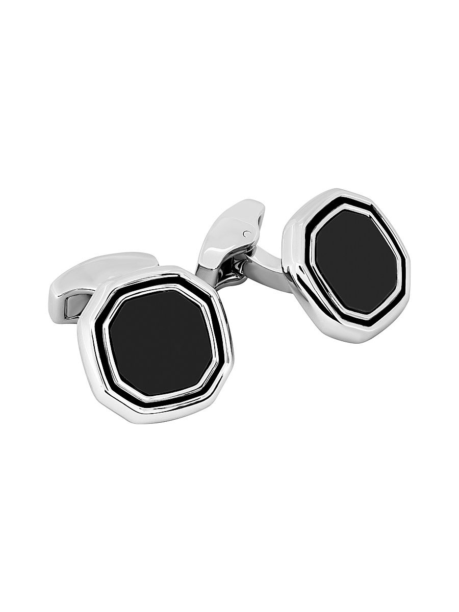 Men's Rhodium-Plated Octagon Semi-Precious Cufflinks - Black