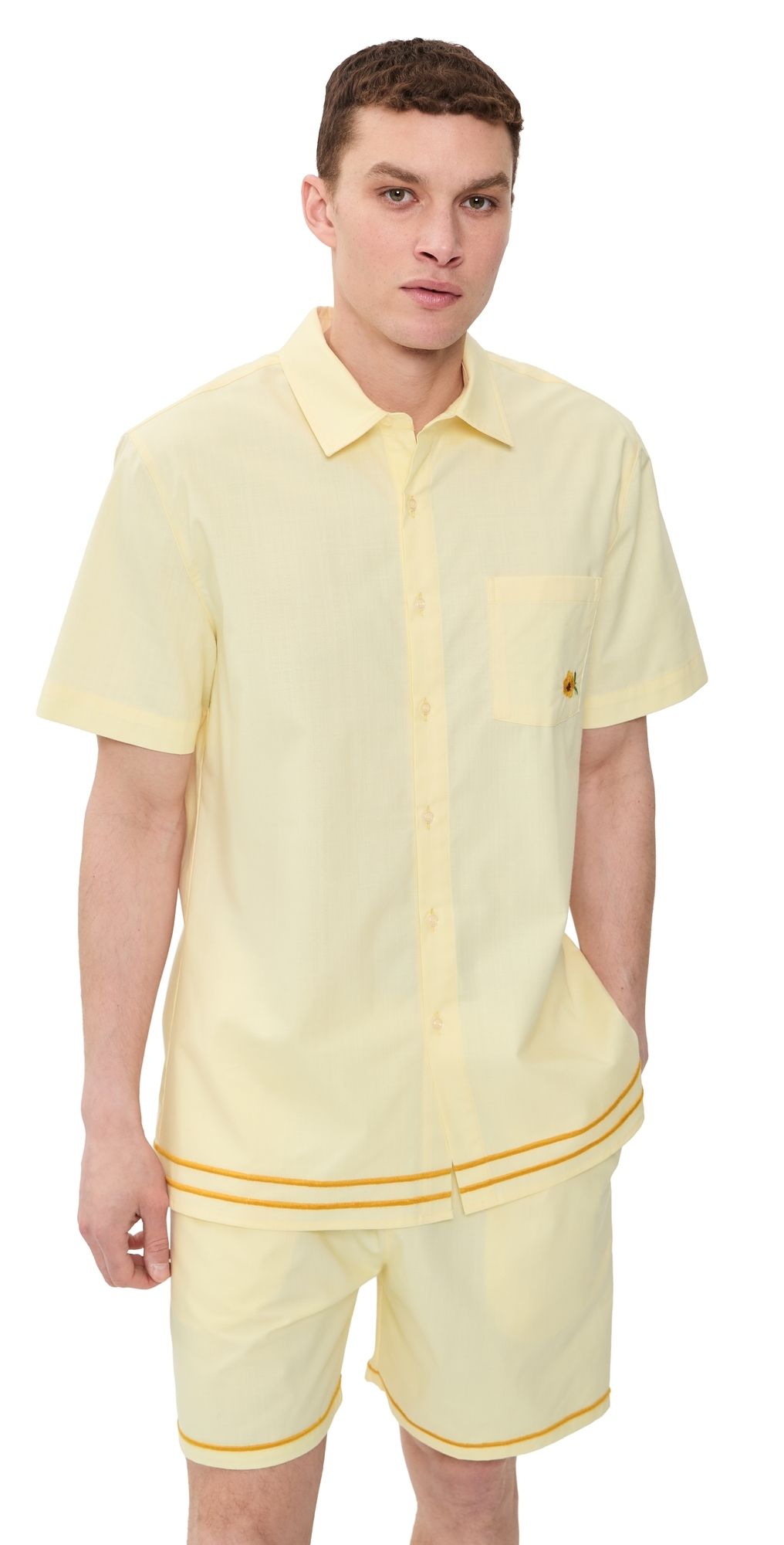 Fanm Mon Efe Embroidered Linen Camp Shirt Light Yellow XS