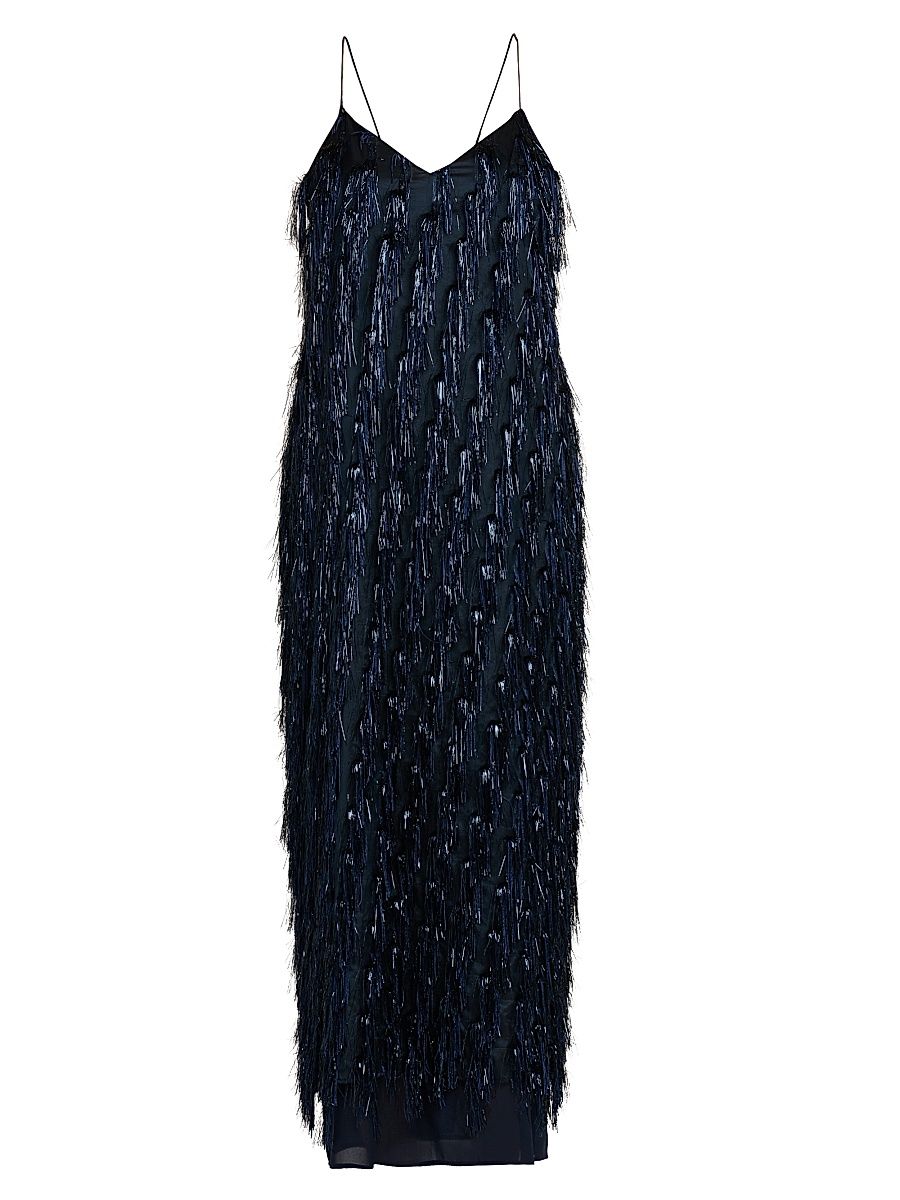 Women's Metallic Tinsel Midi-Slipdress - Navy - Size 12