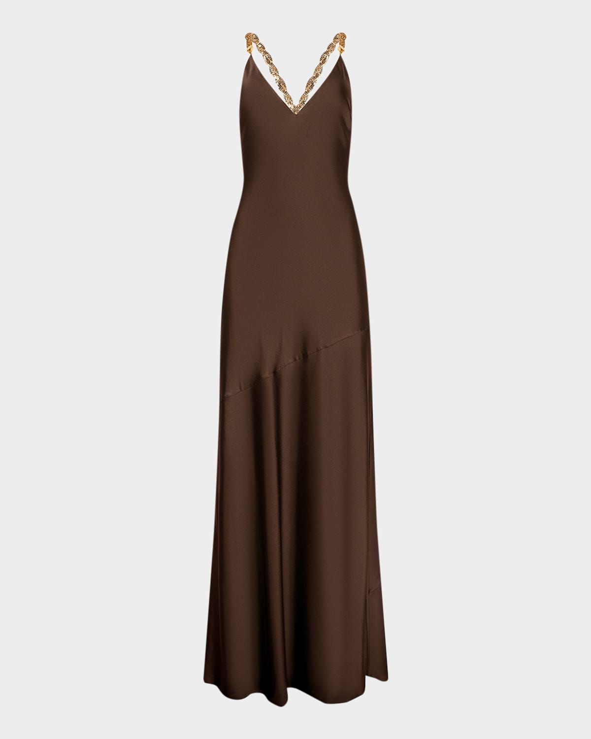 Saint Satin Crystal-Strap Gown