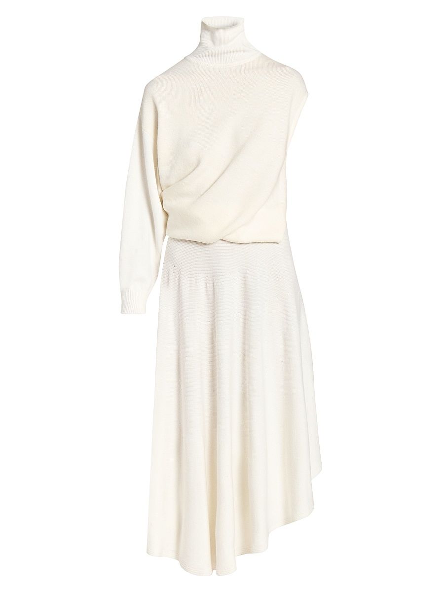 Women's Wool One-Sleeve Turtleneck Sweaterdress - Blanc Naturel - Size 4