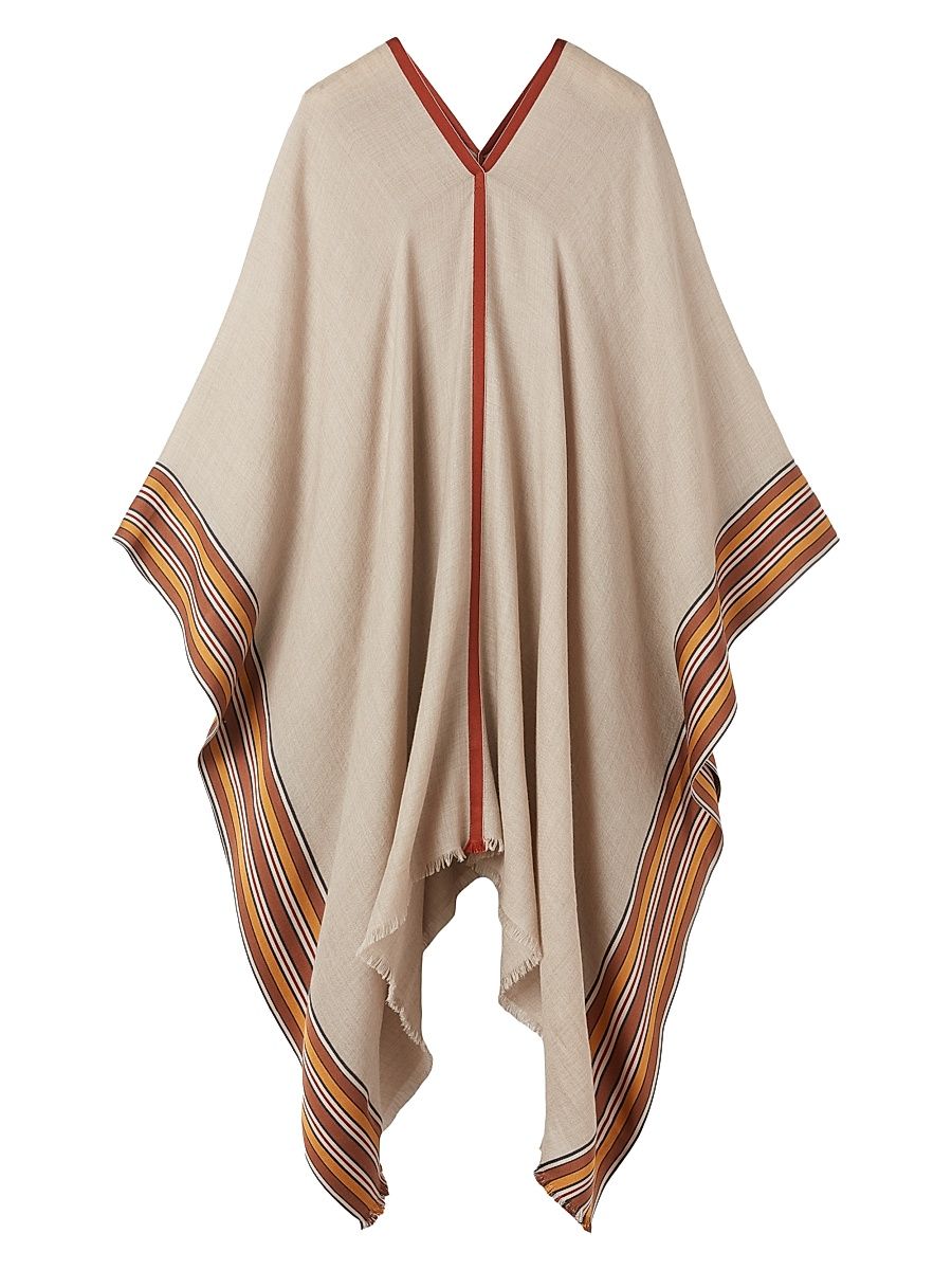 Women's The Suitcase Stripe Silk-Cashmere Long Cape - Cream Multi