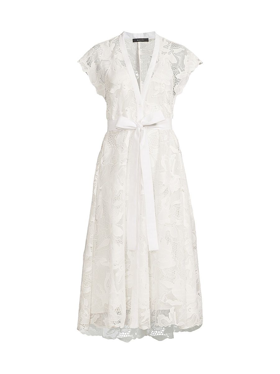 Women's Nishi Lace Tie-Waist Midi-Dress - White - Size XL