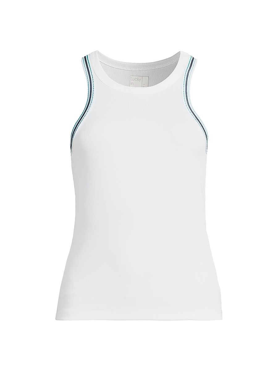 Women's Eyelet You Win Win It Stripe Tank Top - White - Size XL