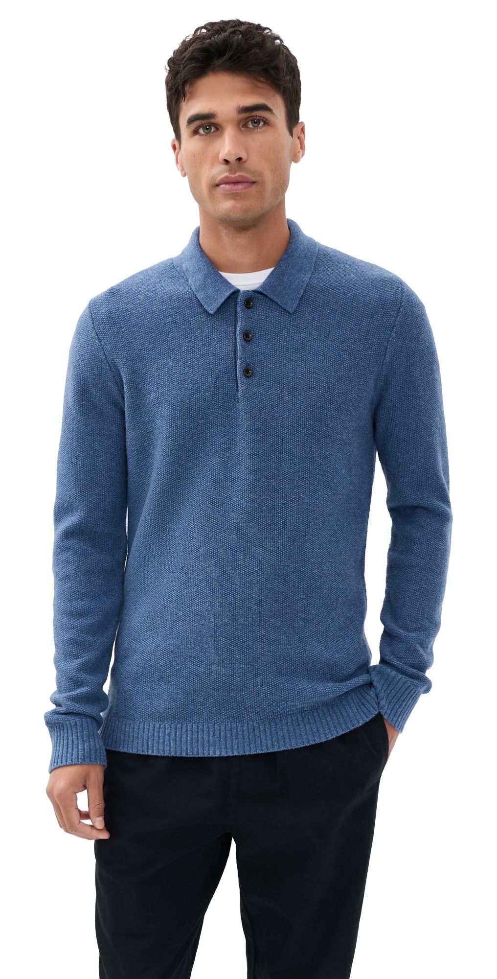 Taylor Stitch The Newton Sweater Polo Heather Clear Blue 38