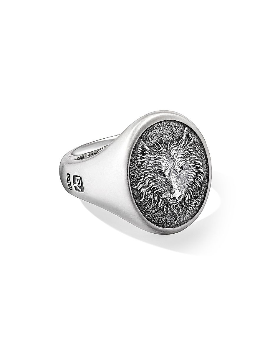 Men's Petrvs Wolf Signet Ring in Sterling Silver - Silver - Size 11
