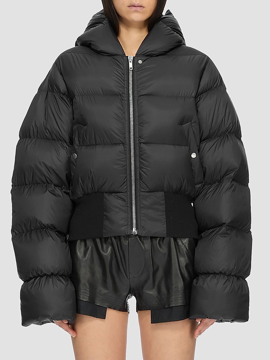 Rick Owens Women's Down Hooded Crop Puffer Jacket - Black - Size 8