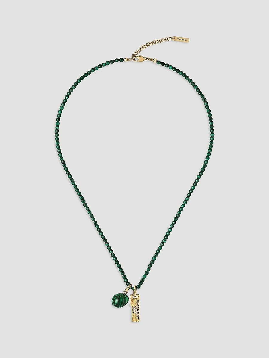 Givenchy Women's Tape Necklace in Malachite Metal and Resin - Golden Green