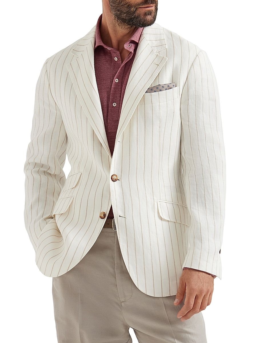 Men's Chalk Stripe Linen Twill Deconstructed Cavallo Blazer - Panama - Size 40
