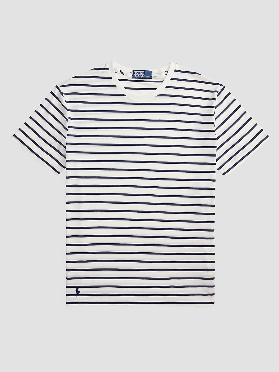 Men's Striped Cotton Crewneck T-Shirt - White Newport Navy - Size Large