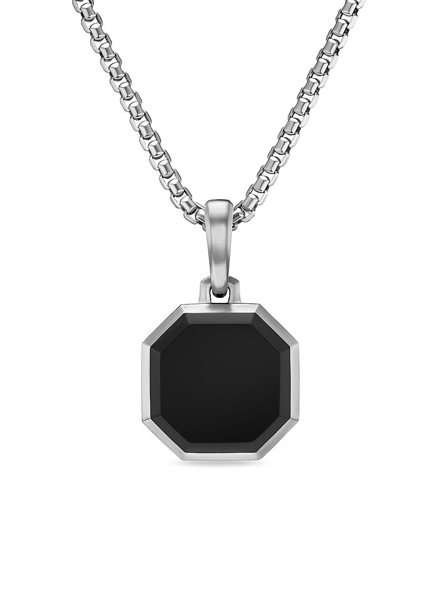 David Yurman Men's Faceted Stone Amulet in Sterling Silver - Black Onyx