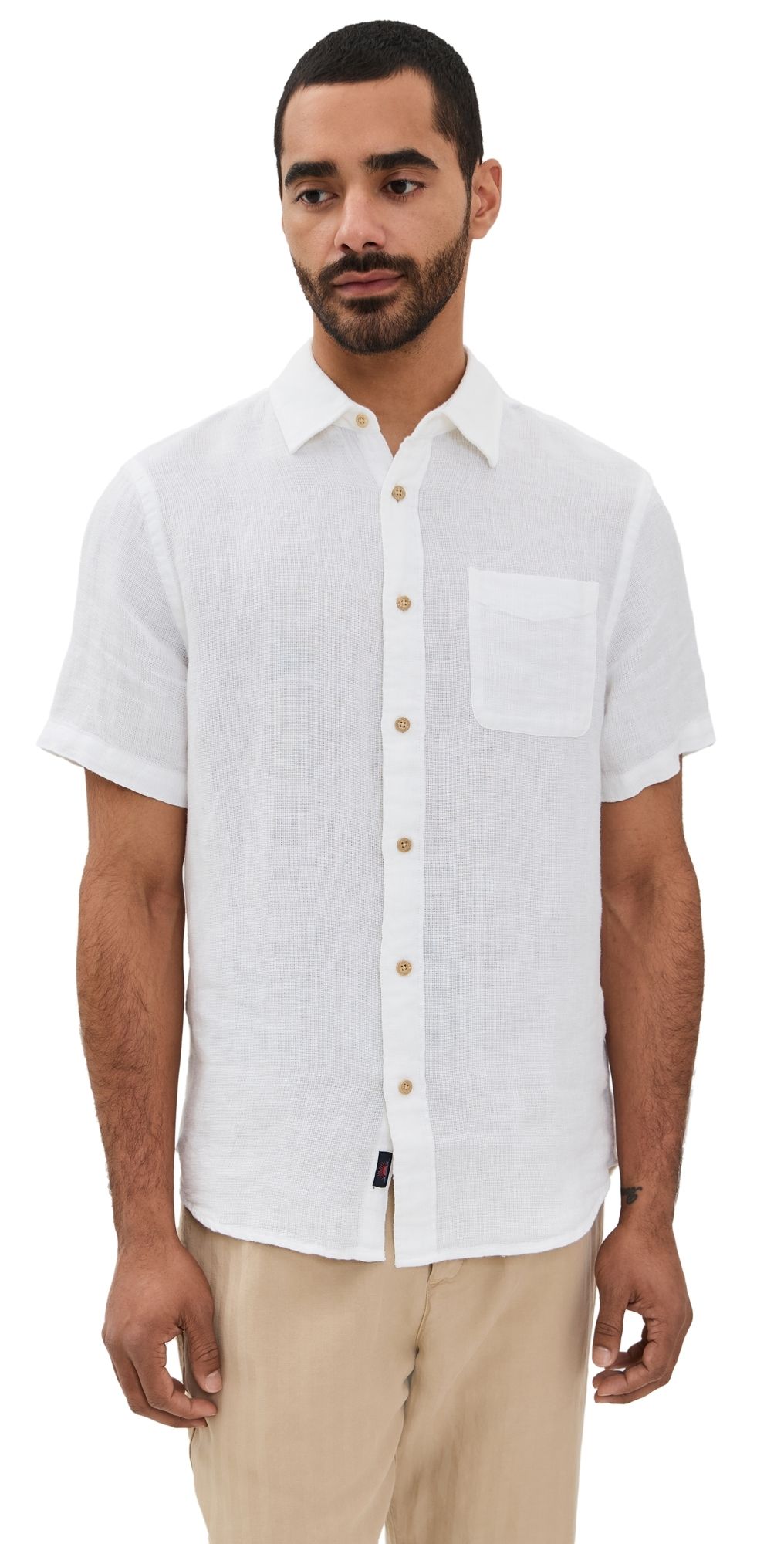 Faherty Palma Basketweave Linen Shirt White XL
