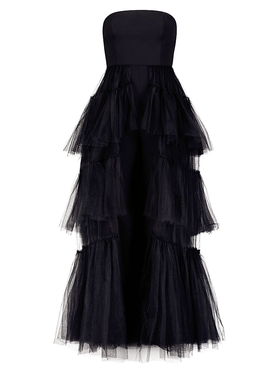 Women's Strapless Tiered Tulle Overlay Jumpsuit - Black - Size 6