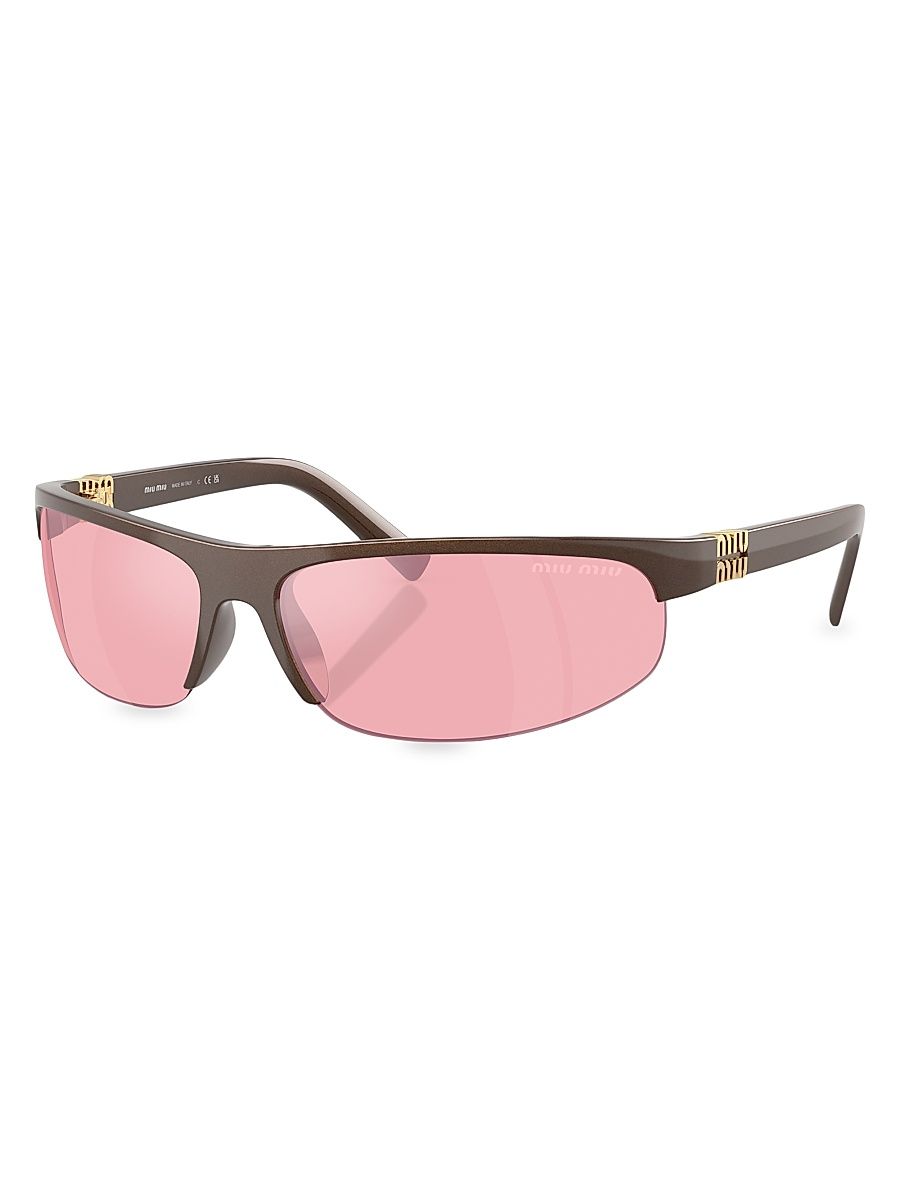 Women's 70MM Shield Sunglasses - Pink Brown