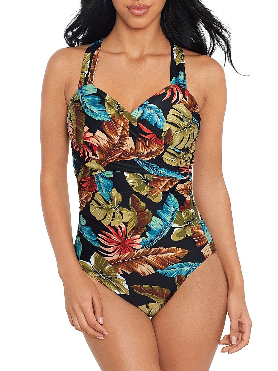 Women's Aloe Nico Palm One-Piece Swimsuit - Black Multi - Size 16
