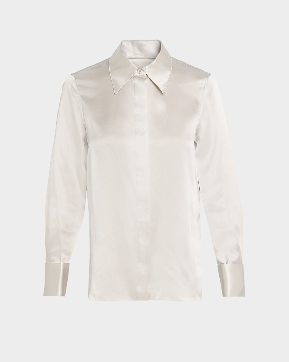 Spread-Collar Silk Charmeuse Blouse