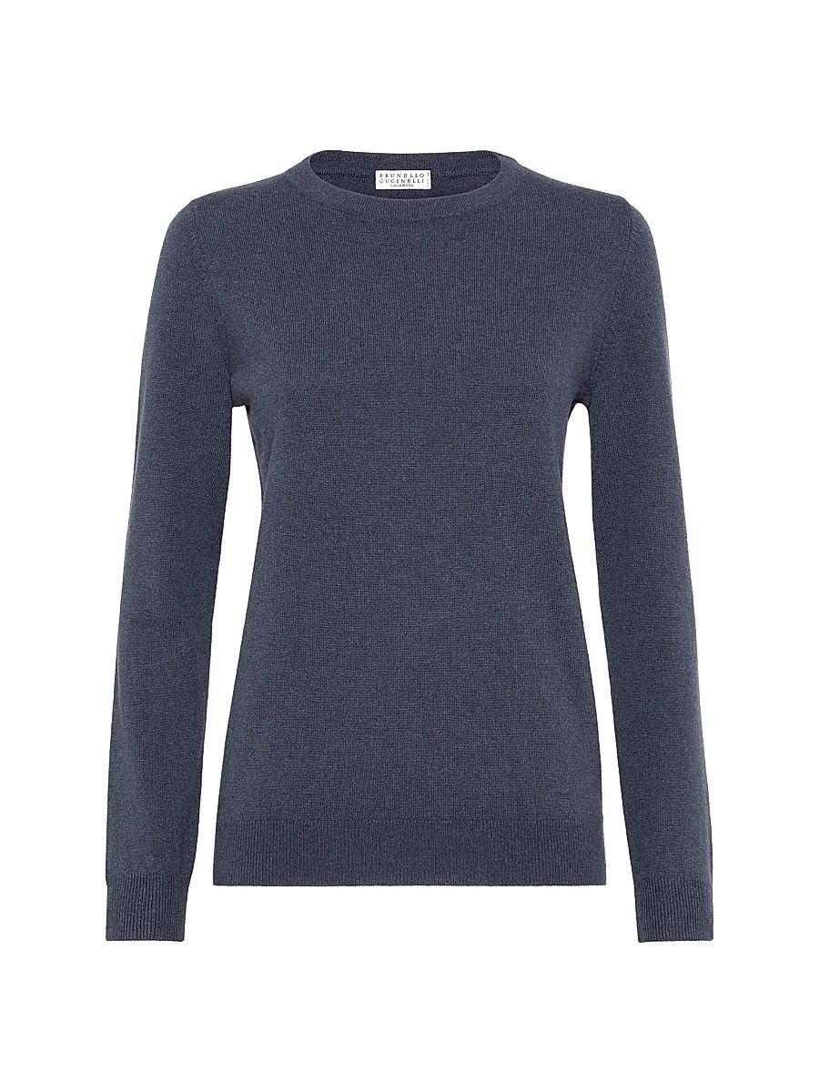 Women's Cashmere Sweater with Monili - Navy Blue - Size XXXXL
