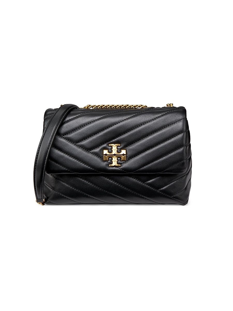 Women's Small Kira Chevron Leather Shoulder Bag - Black