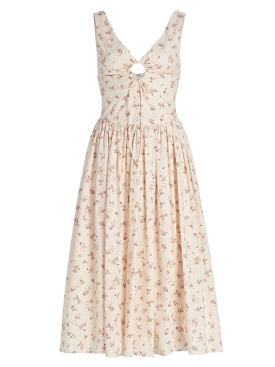 Women's Penelope Floral Cotton Keyhole Midi-Dress - Blush Pink - Size 10