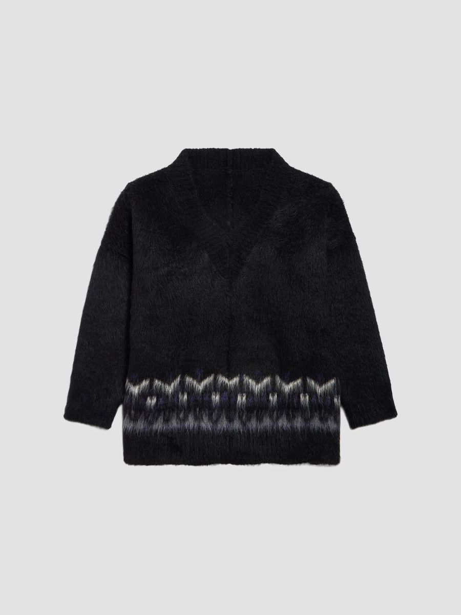 Balenciaga Men's V-Neck Oversized Jumper Sweater - Black Purple - Size Medium