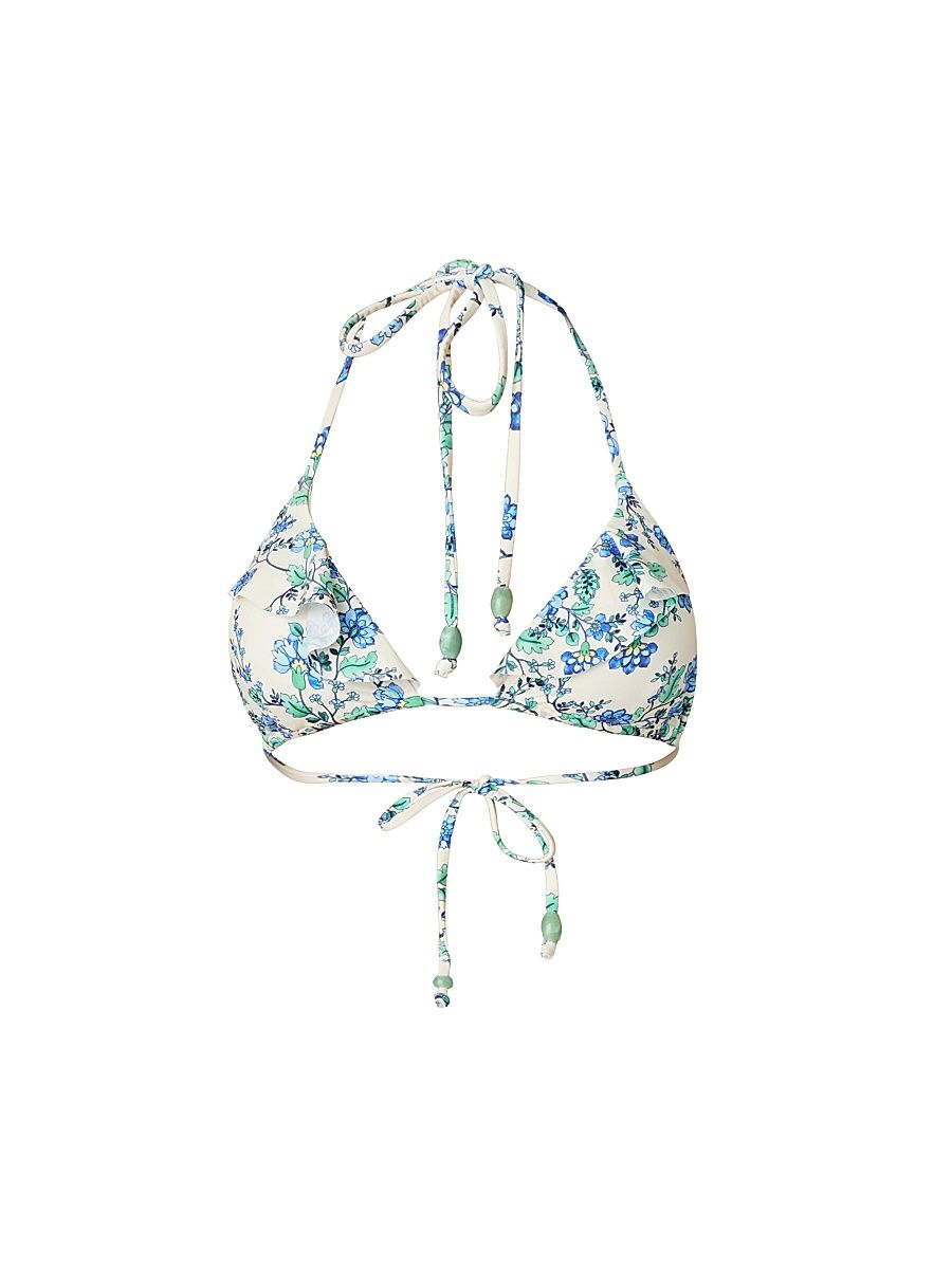 Shoshanna Women's Ruffle Triangle Swim Top - Ocean Blue Multi - Size Small