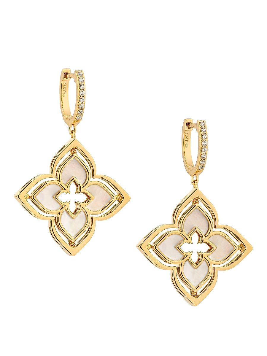 Women's Venetian Princess 18K Yellow Gold, Mother-Of-Pearl & 0.19 TCW Diamond Flower Drop Earrings - Yellow Gold