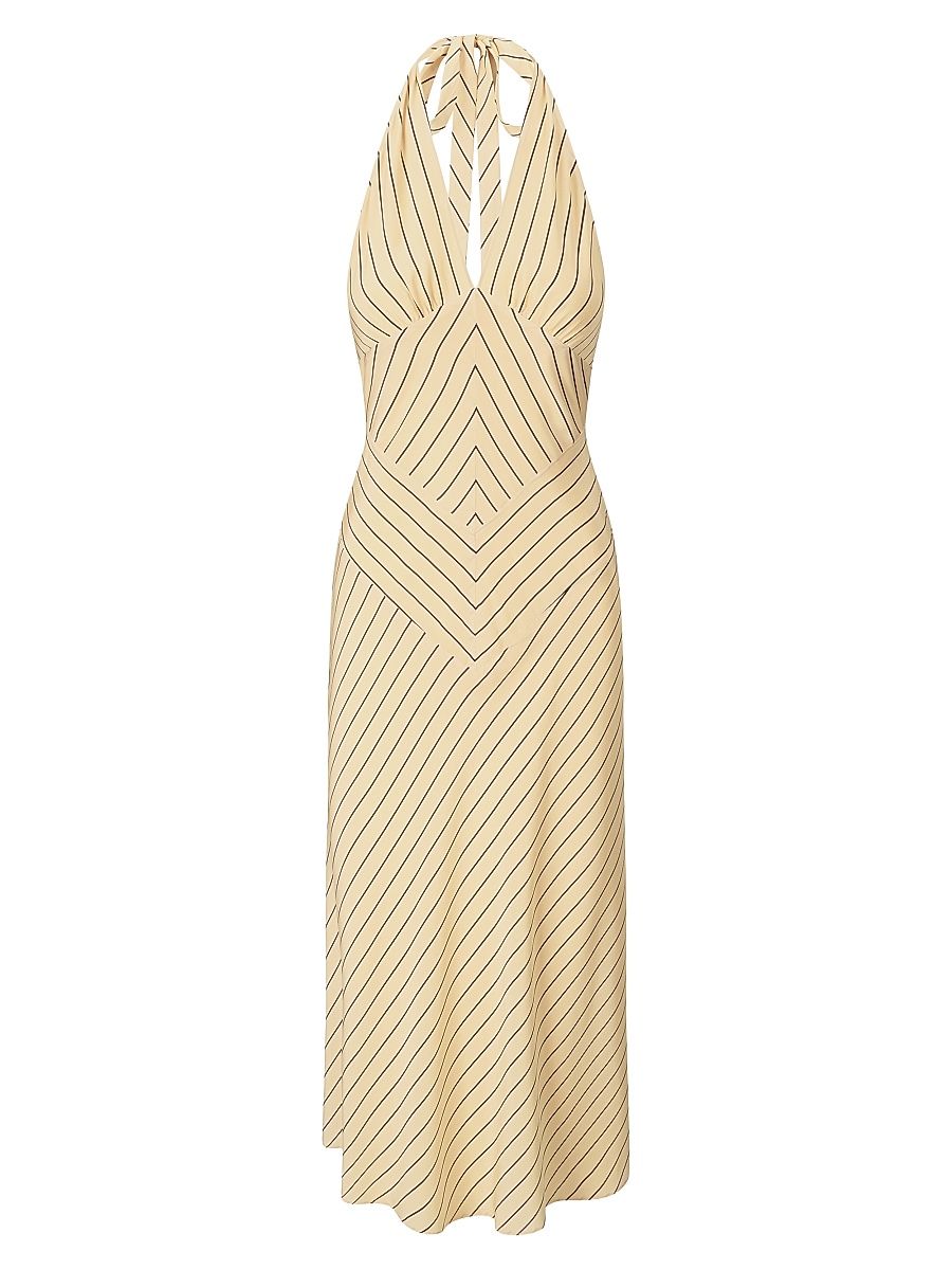 Women's Louise Striped Silk Halter Midi-Dress - Monday Stripe - Size 14