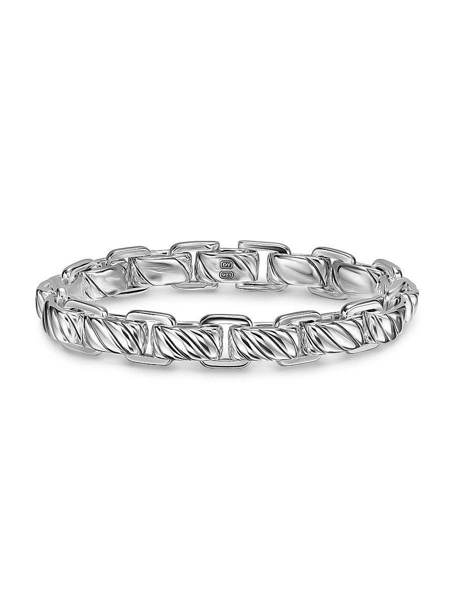 Men's Sculpted Cable Link Bracelet in Sterling Silver, 12MM - Silver - Size Medium