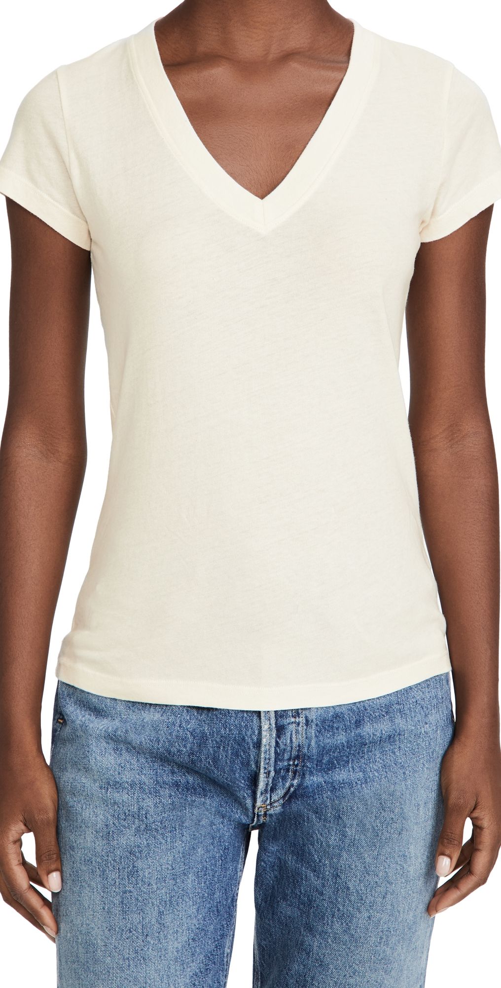 L'AGENCE Becca V Neck Tee Vintage White L