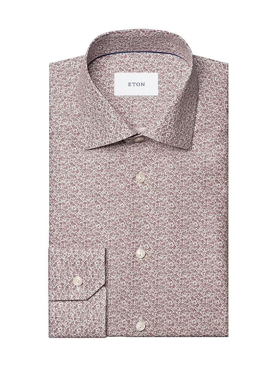 Men's Slim-Fit Floral Twill Shirt - Purple - Size 17.5