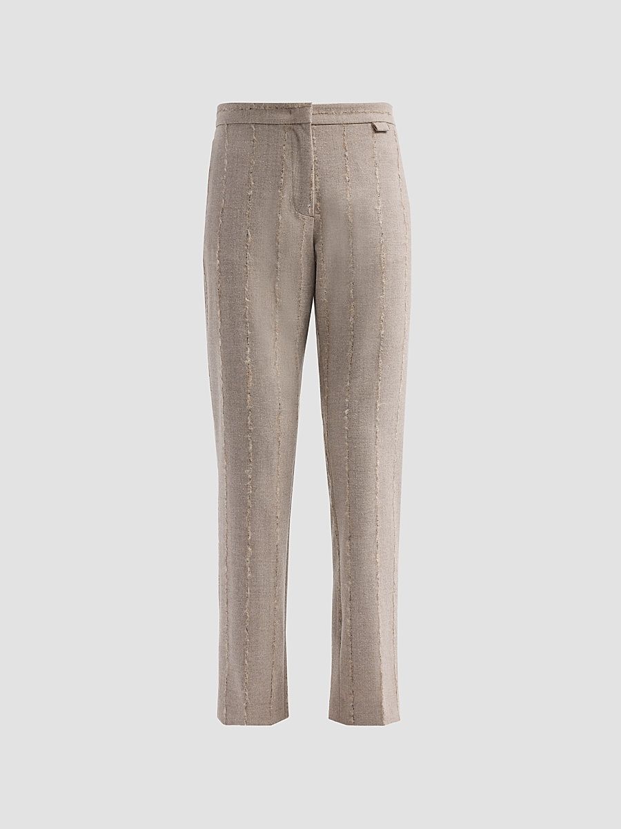 Fabiana Filippi Women's Filo Diamanté Wool-Blend Pinstriped Flannel Trousers - Moka Meringa - Size 14