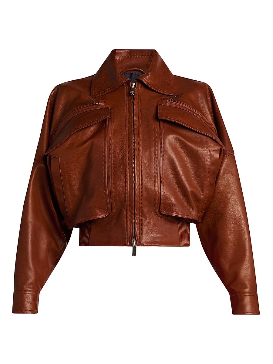 Women's Blouson Leather Jacket - Stradivarius - Size 10