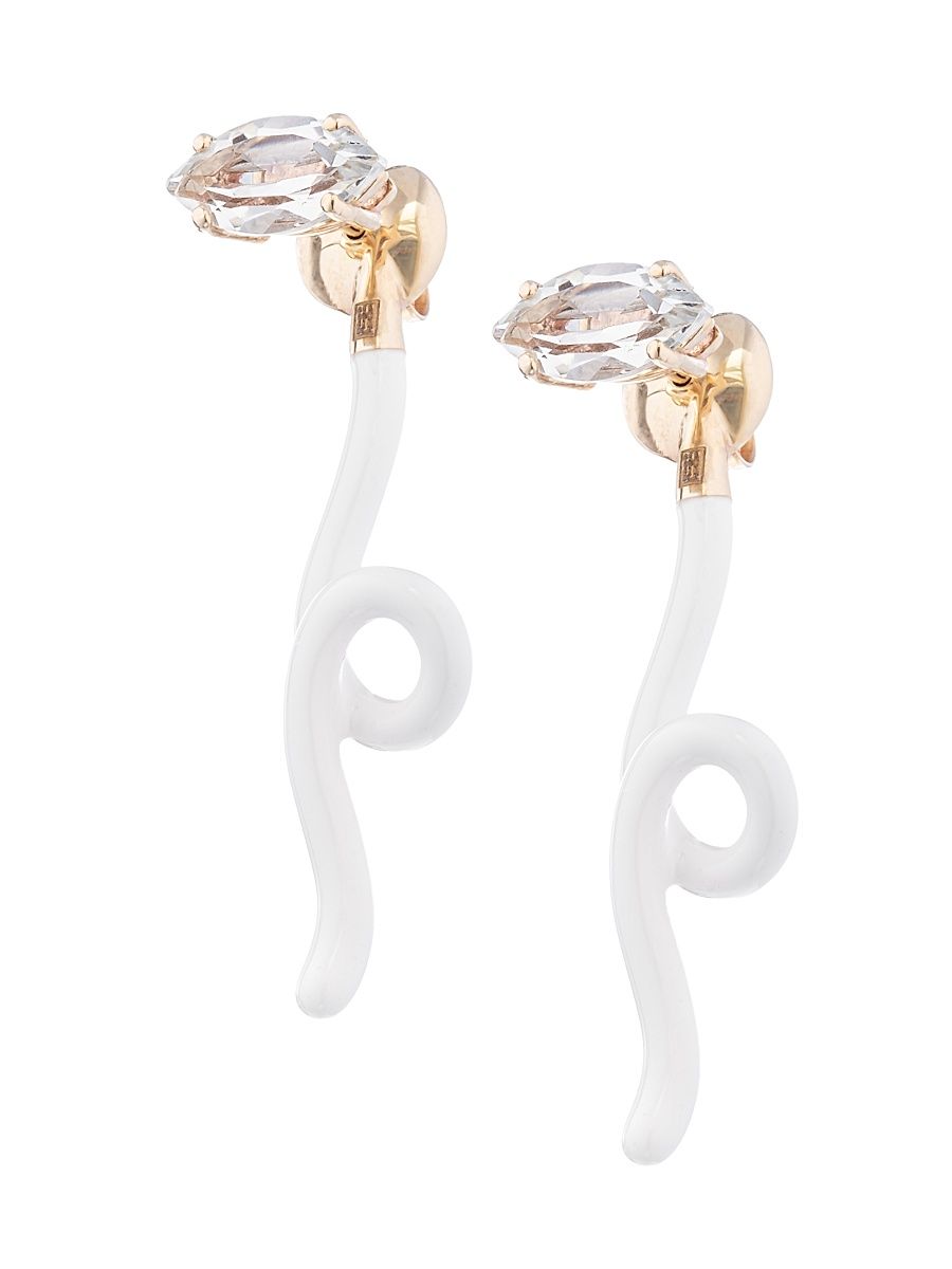 Women's Baby Vine Goldtone, Enamel & Rock Crystal Drop Earring - Yellow Gold