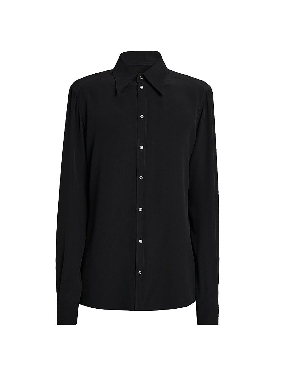 Men's Point Collar Silk Shirt - Nero - Size 15