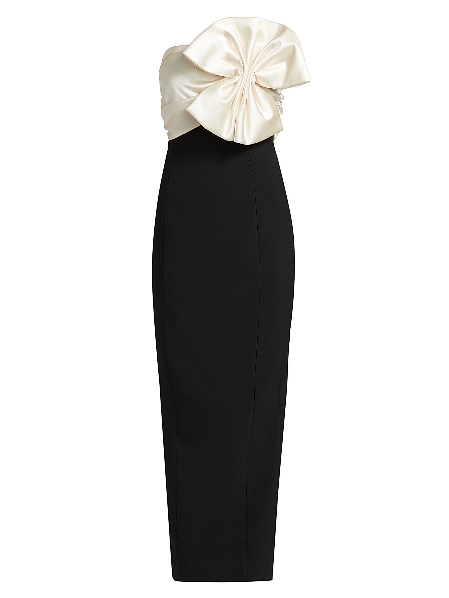 Women's Kane Satin Bow Column Cocktail Dress - Black Ivory - Size Large