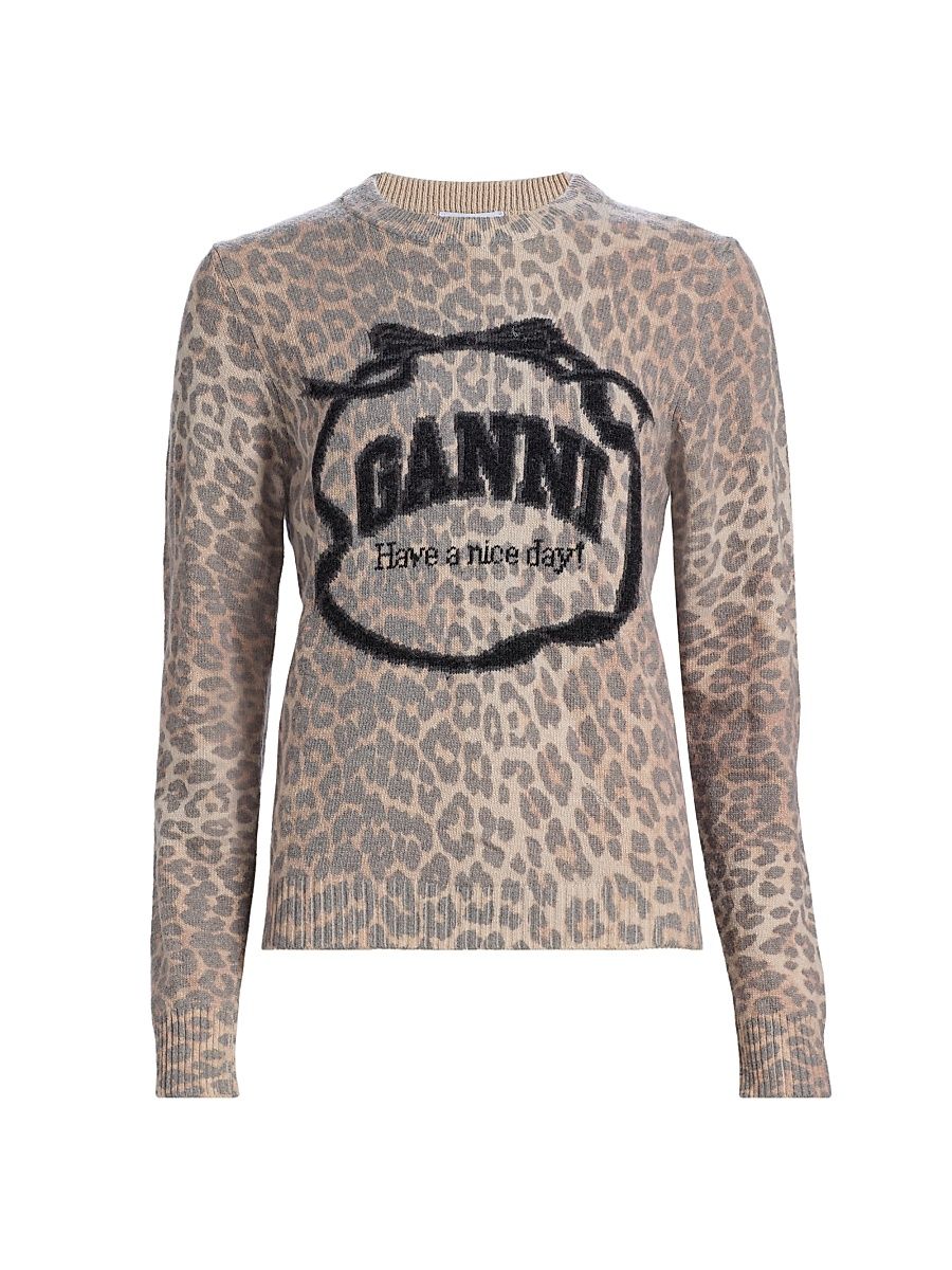 Women's Graphic Wool Sweater - Leopard - Size XS
