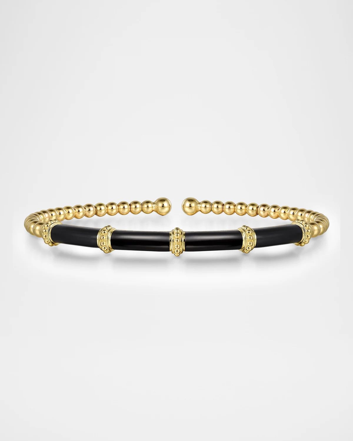 14K Yellow Gold Bujukan and Bar Split Bangle with Black Enamel