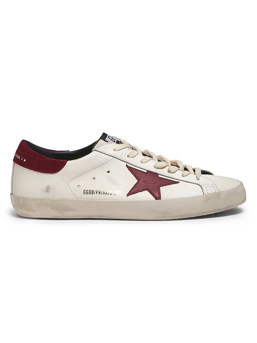 Men's Super-Star Leather Low-Top Sneakers - White Red - Size 6