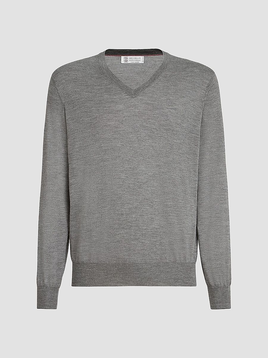 Men's Cashmere and Silk Lightweight Sweater - Dark Grey - Size 48