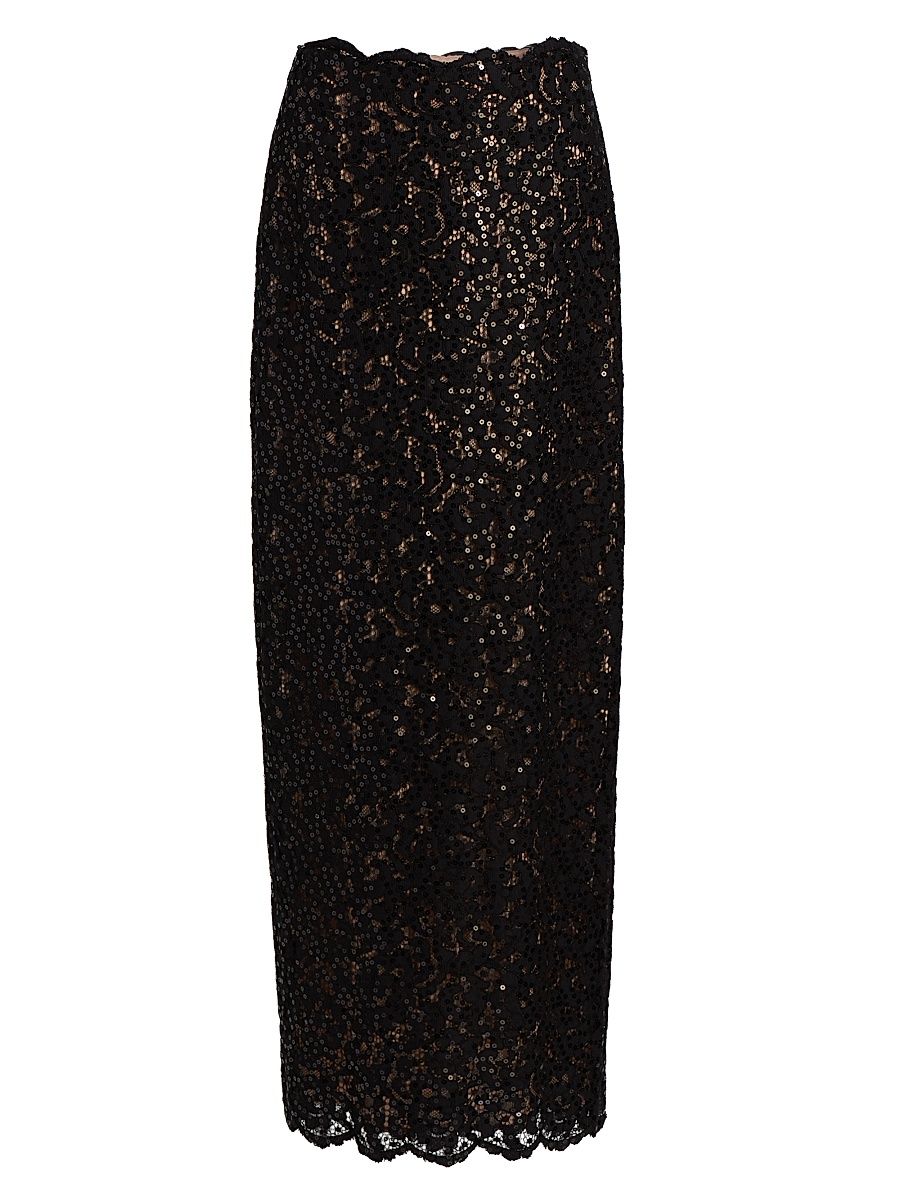 Women's Marielle Cotton-Blend Lace Maxi Skirt - Jet - Size 14