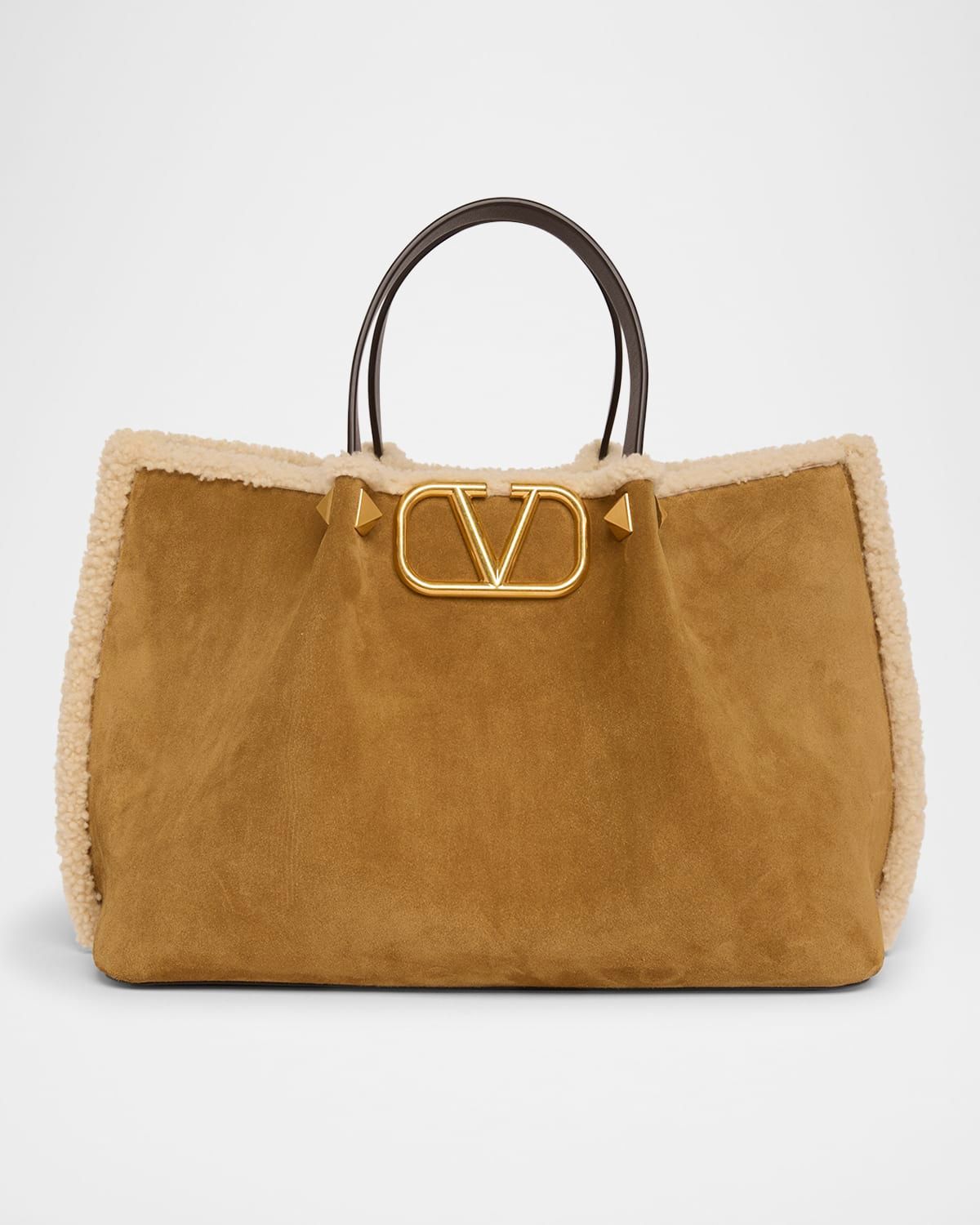 Medium Suede Shopping Bag with Shearling Lining