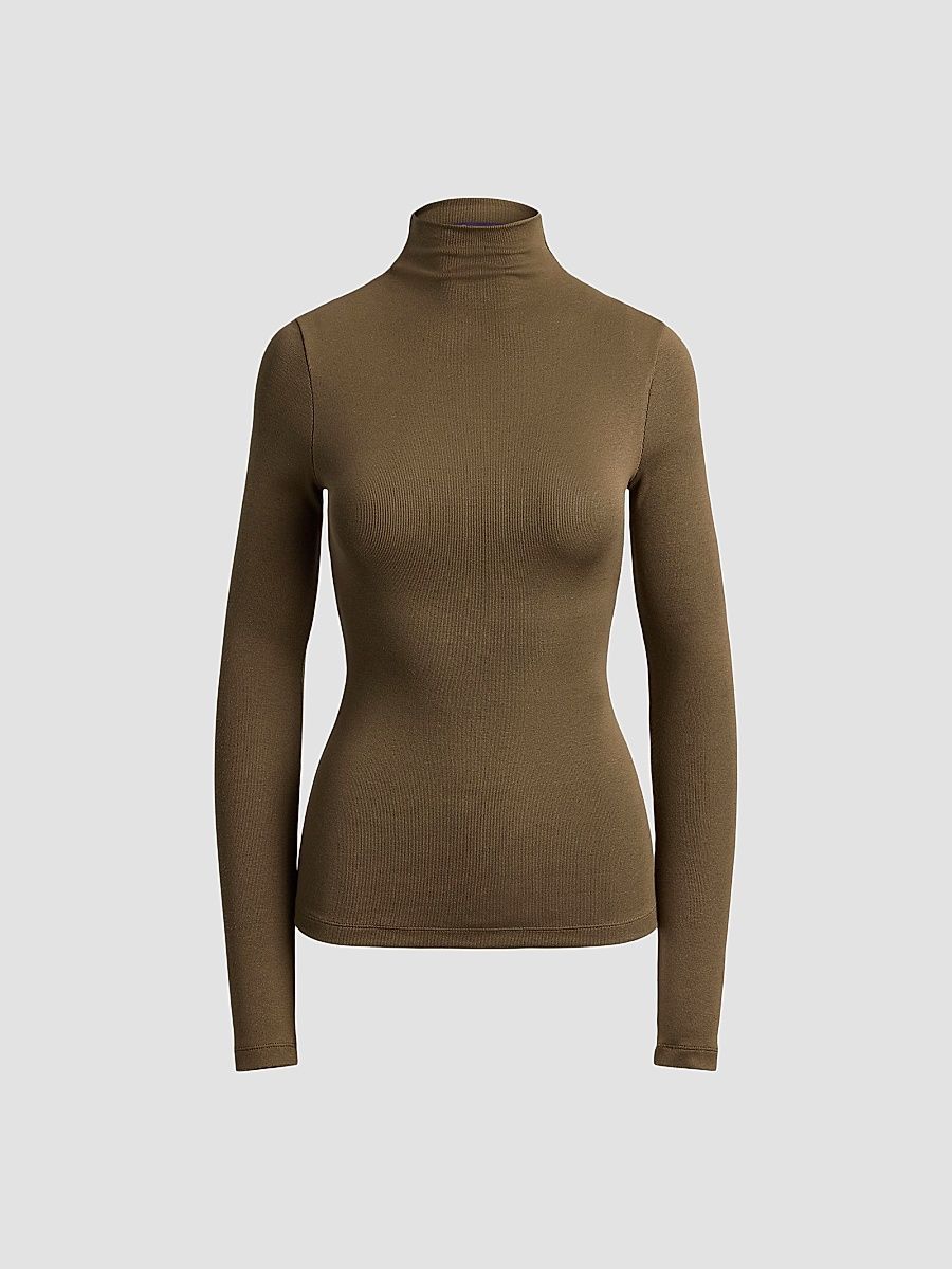 Women's Refined Silk Mock Turtleneck Top - Portobello - Size XS